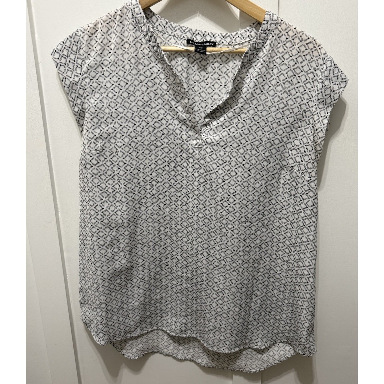 Hilary Radley Black White Cap Sleeve Blouse Women's M Office Career Workwear